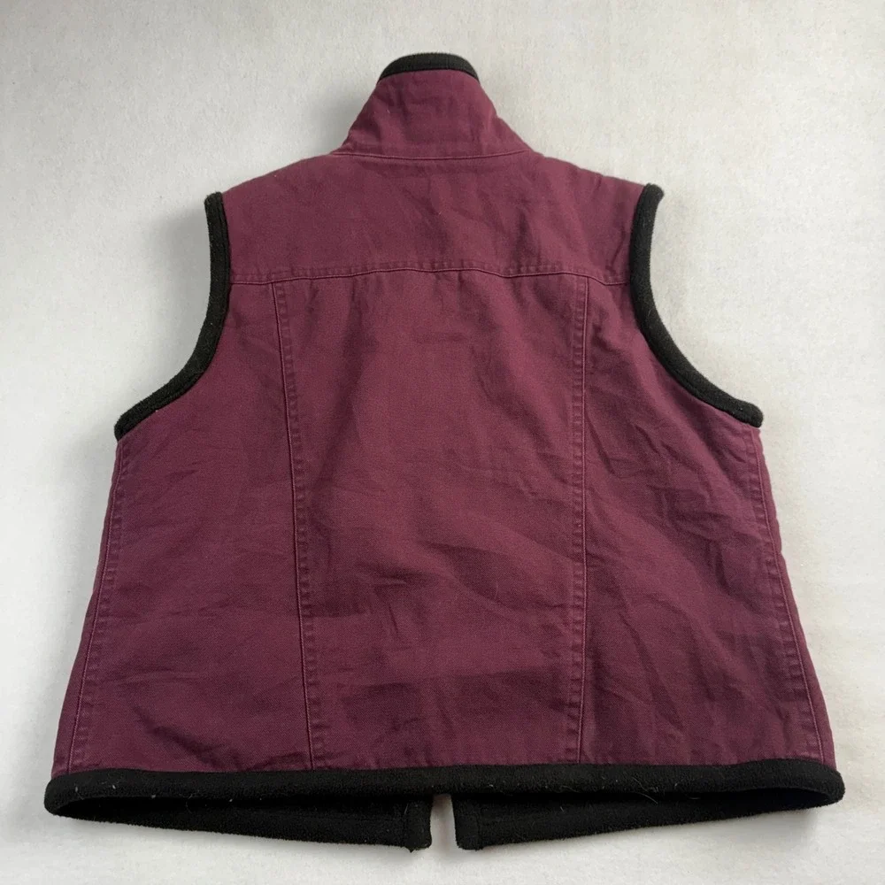 LL Bean Womens Small Burgundy Canvas Fleece Lined Vest Southwestern‎ Trim 0DF53